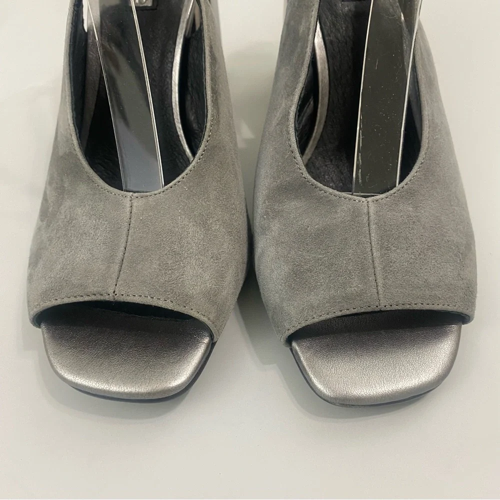 Topshop Roxy Gray Suede Slingback Size 9 Square Toe Metallic Octagon Heel